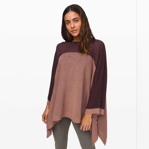 Lululemon It All Lines Up Poncho Garnet / Spanish Oak One Size Wrap Scarf Cape - Picture 2 of 7